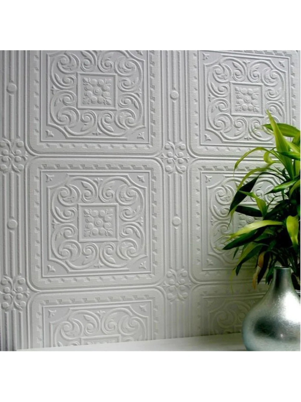 Brewster Home Anaglypta White Turner Tile Luxury Vinyl Paintable Wallpaper